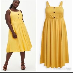 Torrid Yellow Sun Dress CROSS HATCH PINAFORE MIDI DRESS - MUSTARD 1 XL